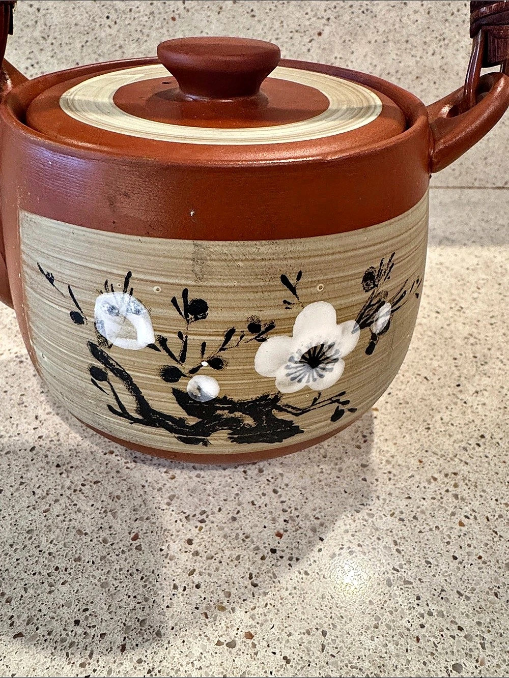 Burnt Orange and Cream Japanese Cherry Blossom Teapot with Strainer - Picture 4 of 9